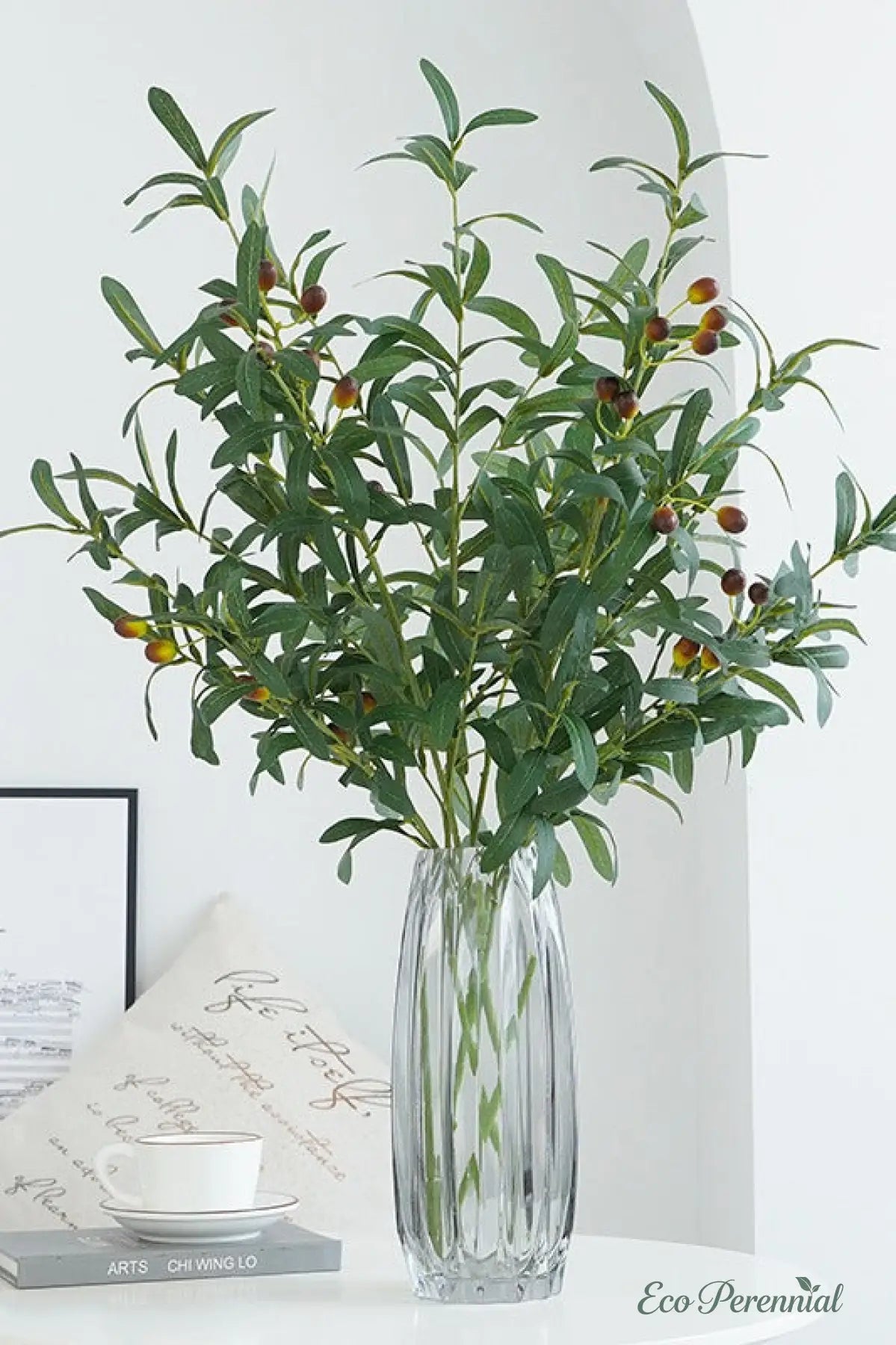 40.5" Large Realistic Faux Olive Branch - Mediterranean Heritage 10-Fork Artificial Greenery Stem | Realistic Faux Silk Flowers for Home Decor - Eco Perennial