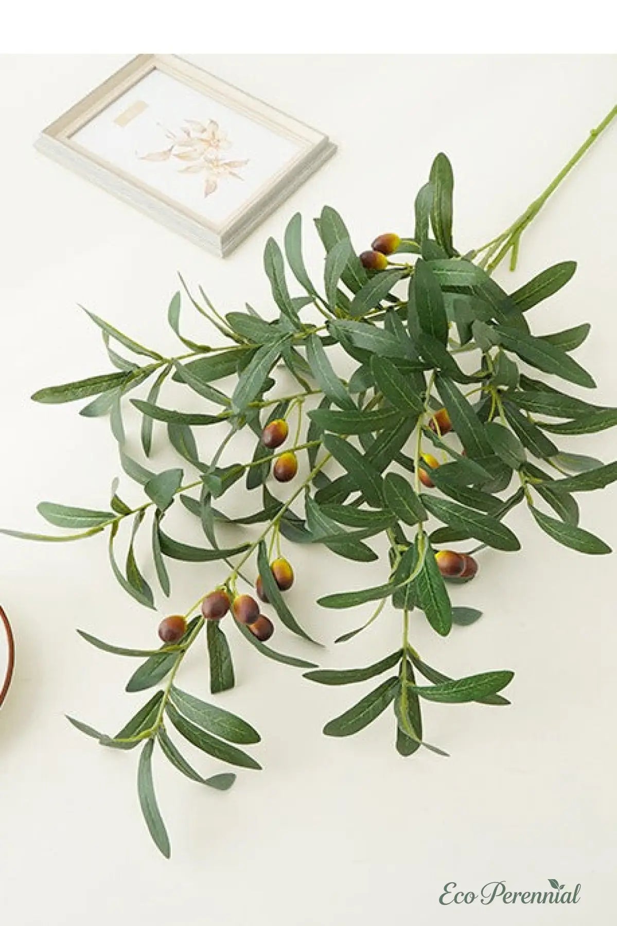 40.5" Large Realistic Faux Olive Branch - Mediterranean Heritage 10-Fork Artificial Greenery Stem | Realistic Faux Silk Flowers for Home Decor - Eco Perennial