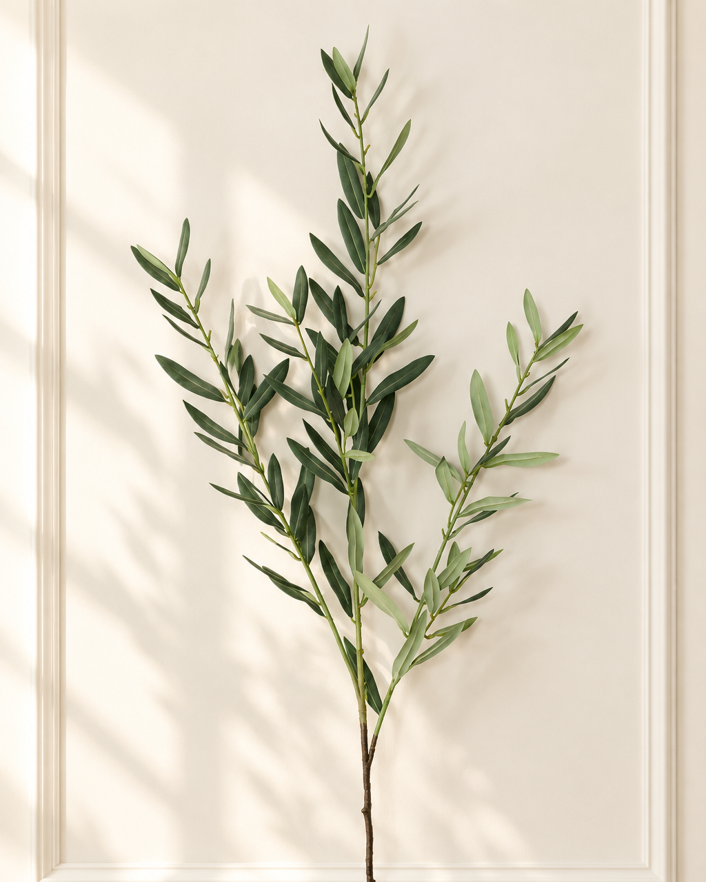 Flocked Faux Olive Branches Without Fruit | 18.5", 38" & 40" 4-Fork Long — 40" | Artificial Greenery | Eco Perennial