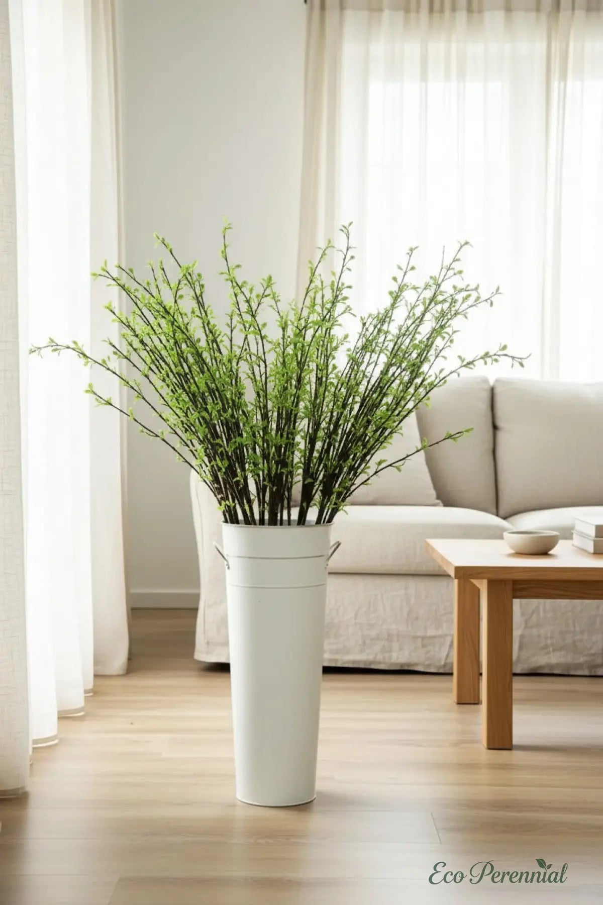 47" Tall Faux Snow Willow Branch - Realistic Artificial Stem | Realistic Faux Silk Flowers for Home Decor - Eco Perennial