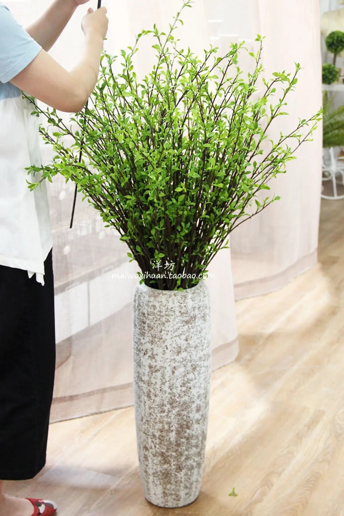 47" Tall Faux Snow Willow Branch - Realistic Artificial Stem Green | Realistic Faux Silk Flowers for Home Decor - Eco Perennial