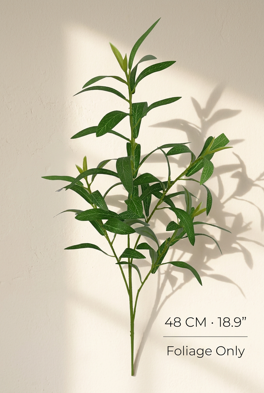 Realistic Faux Olive Branches | Seamless, Shed-Resistant Stems | 18.9" & 23.6" 4-Fork · 18.9" · No Fruit | Artificial Greenery | Eco Perennial