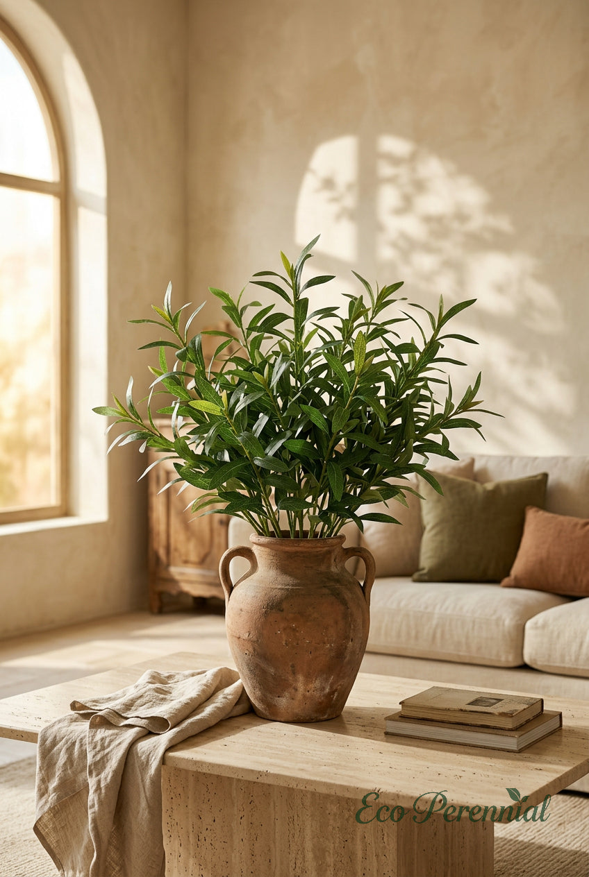 Realistic Faux Olive Branches | Seamless, Shed-Resistant Stems | 18.9" & 23.6" | Artificial Greenery | Eco Perennial