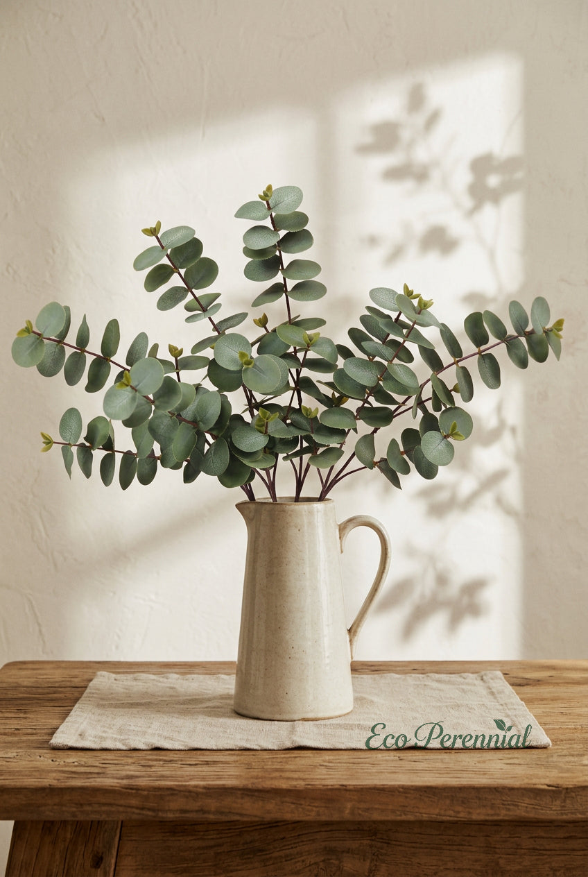 19.7" Real Touch Eucalyptus Stems | 3-Fork & 5-Fork | Artificial Greenery | Eco Perennial