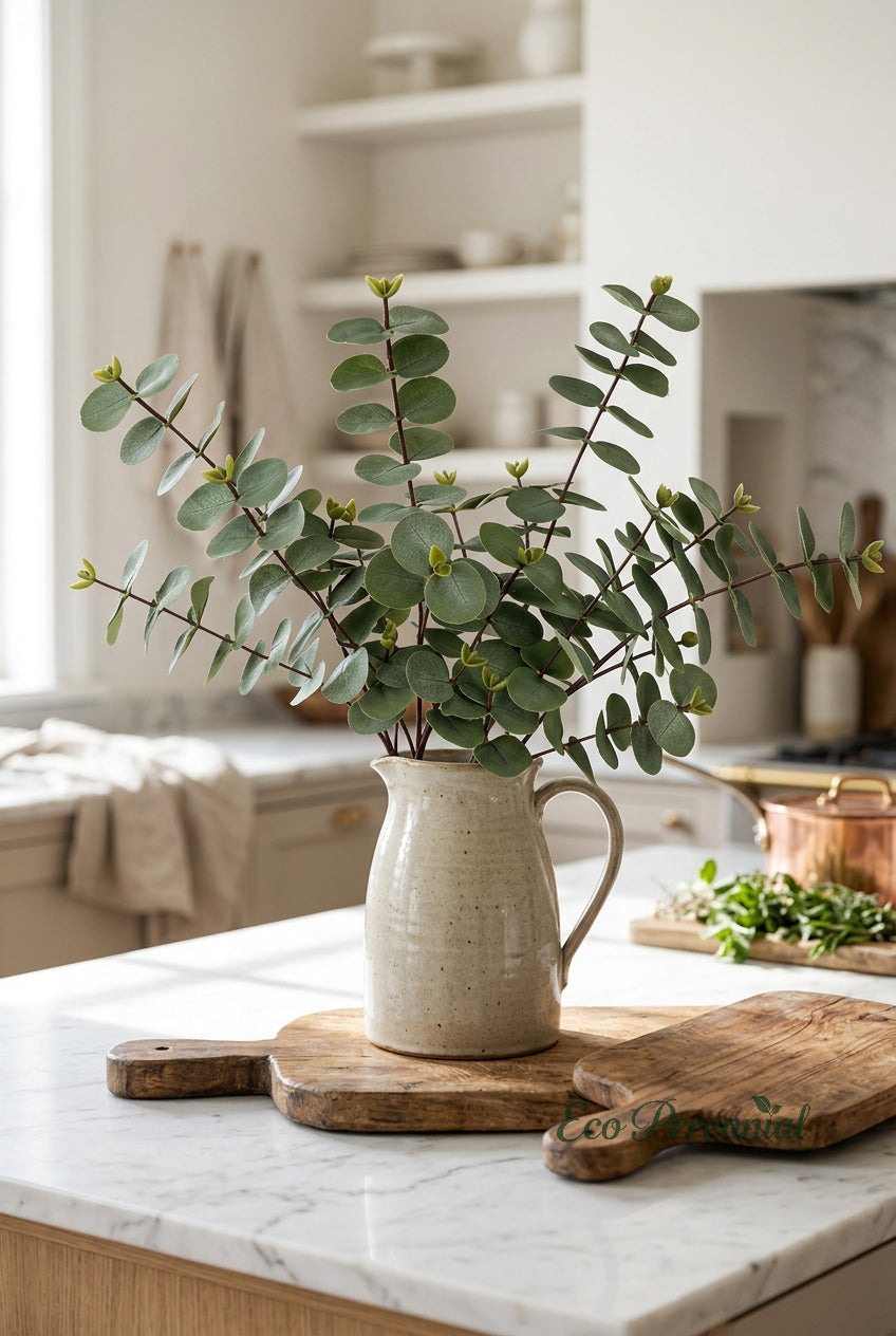 19.7" Real Touch Eucalyptus Stems | 3-Fork & 5-Fork | Artificial Greenery | Eco Perennial