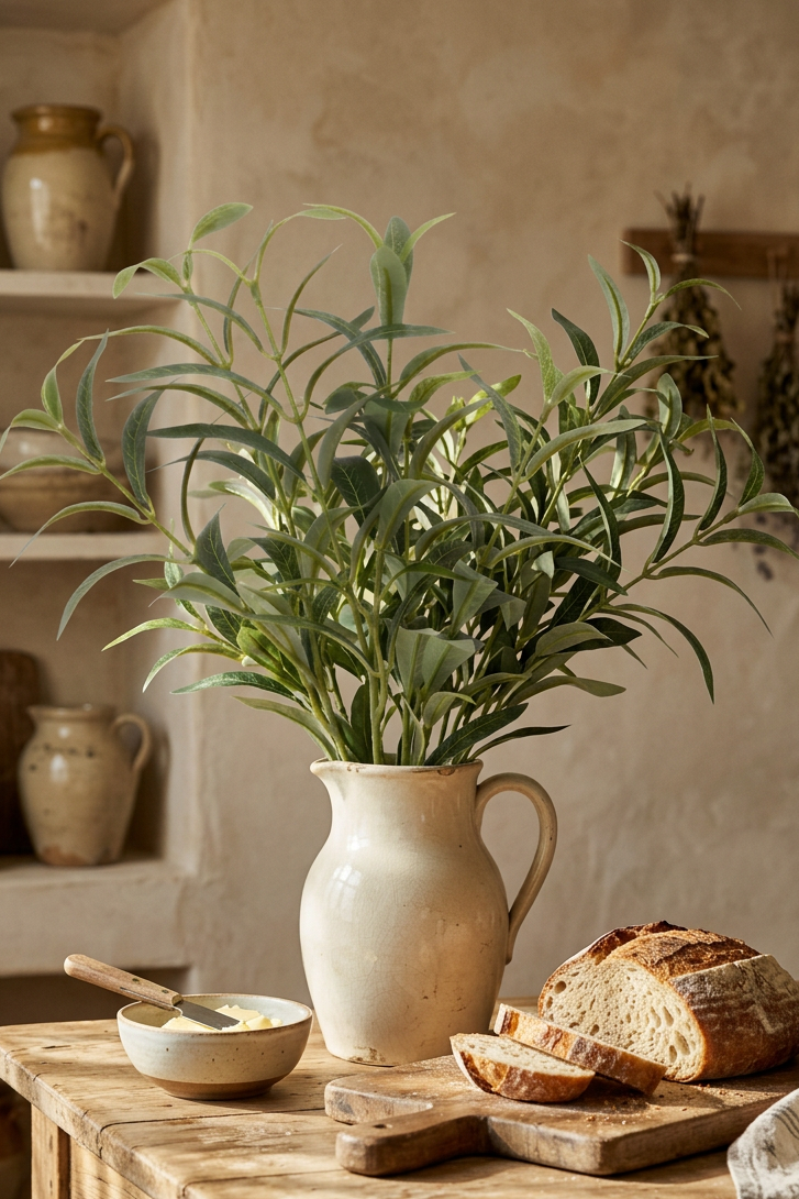 19.7" Faux Olive Branches | 6-Fork Tabletop Greenery 6-Fork — Leaves Only | Artificial Greenery | Eco Perennial