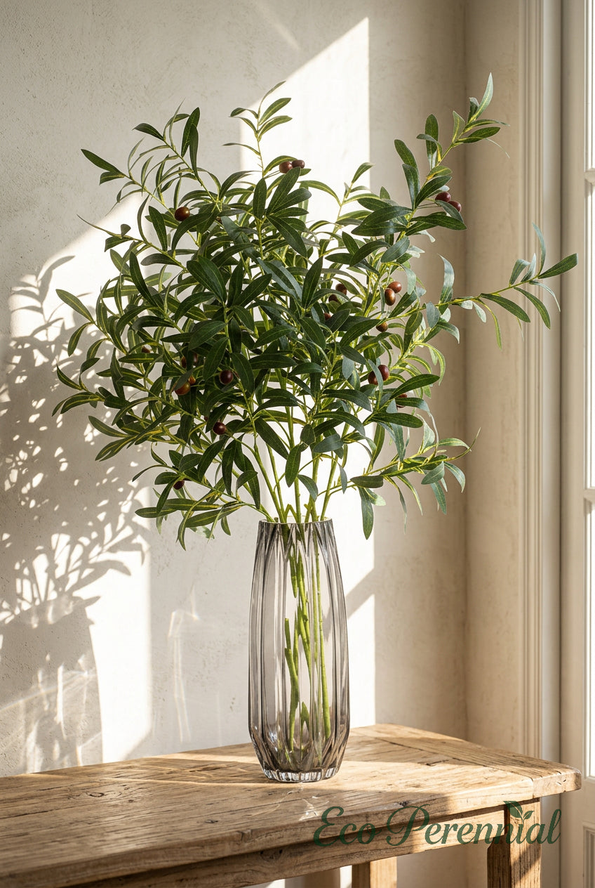 37" Faux Olive Branches | 6-Fork Mediterranean Stems | Artificial Greenery | Eco Perennial