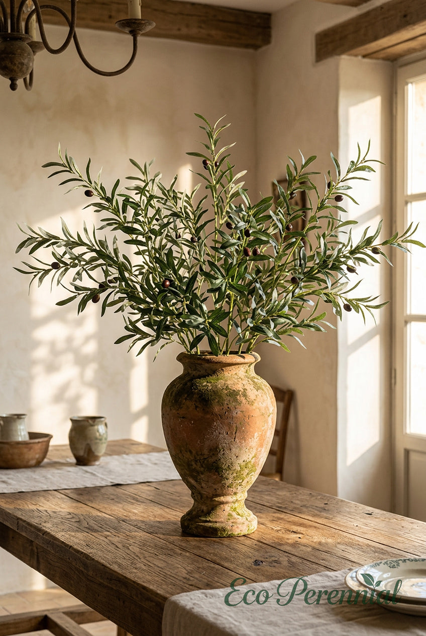 37" Faux Olive Branches | 6-Fork Mediterranean Stems | Artificial Greenery | Eco Perennial
