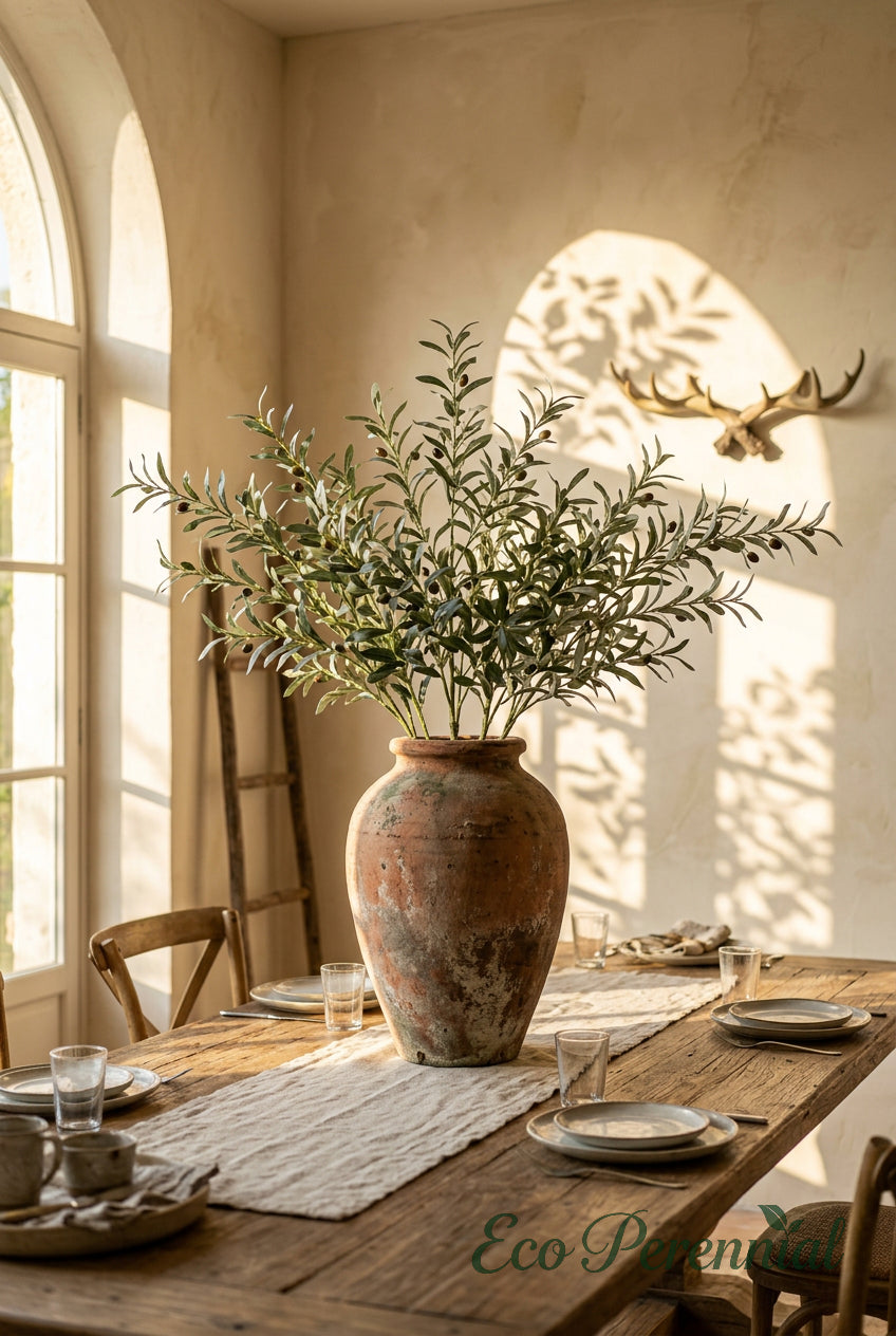 37" Faux Olive Branches | 6-Fork Mediterranean Stems | Artificial Greenery | Eco Perennial