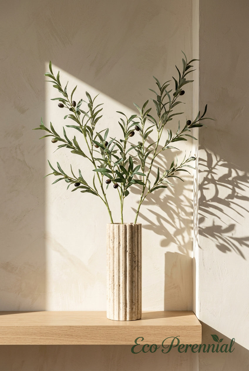 37" Faux Olive Branches | 6-Fork Mediterranean Stems | Artificial Greenery | Eco Perennial