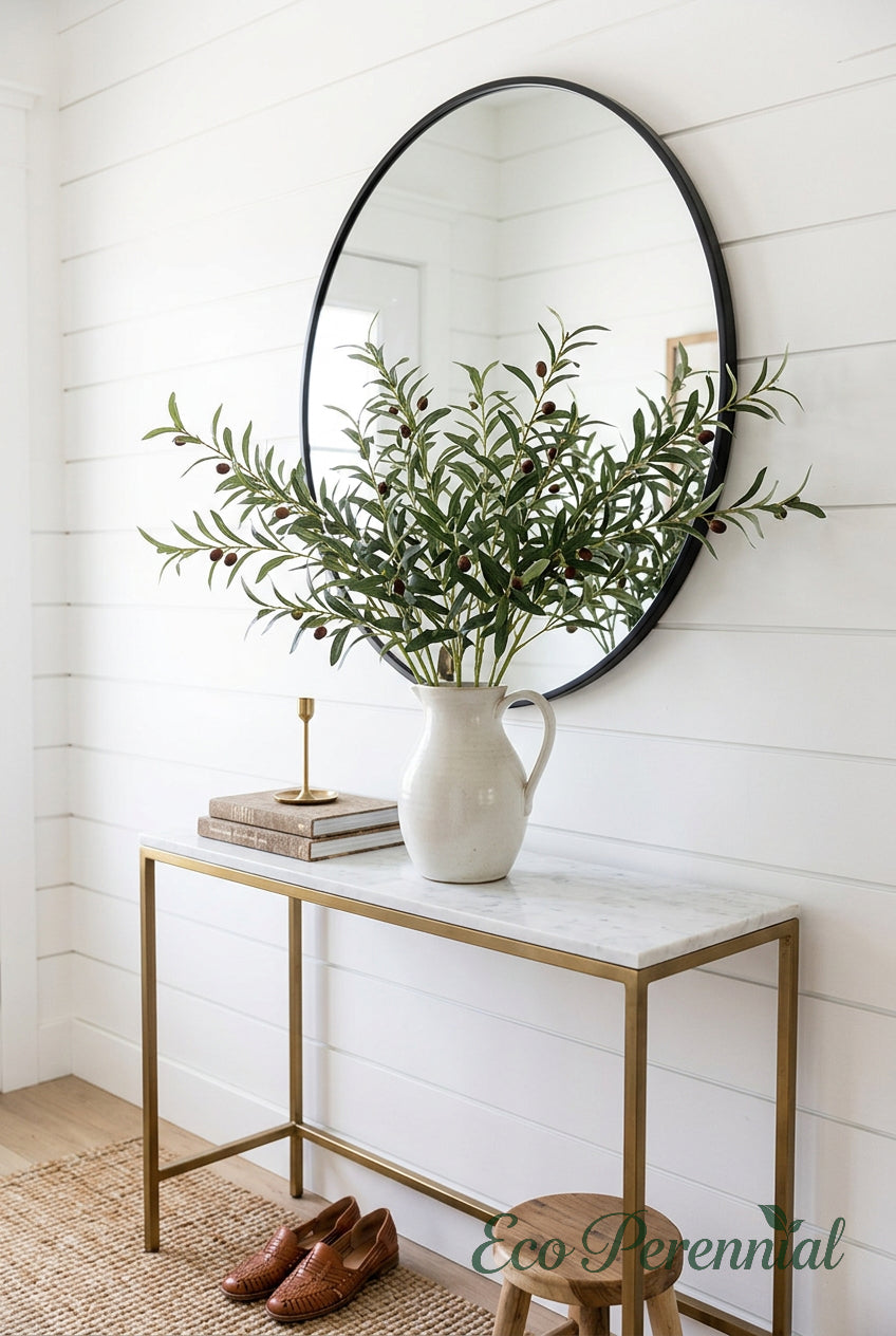 37" Faux Olive Branches | 6-Fork Mediterranean Stems | Artificial Greenery | Eco Perennial