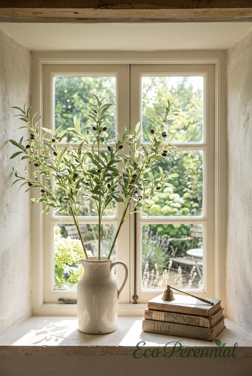 37" Faux Olive Branches | 6-Fork Mediterranean Stems | Artificial Greenery | Eco Perennial