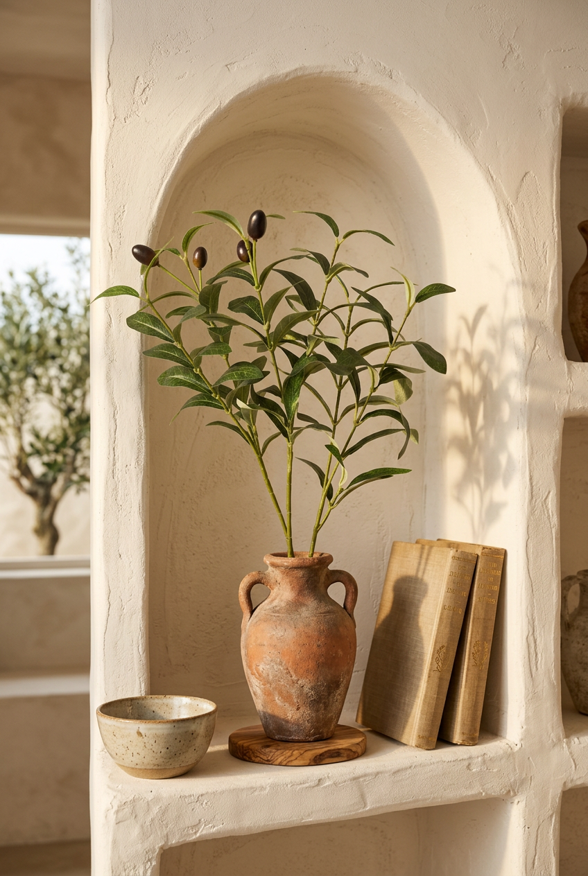 19.7" Faux Olive Branches | 6-Fork Tabletop Greenery | Artificial Greenery | Eco Perennial