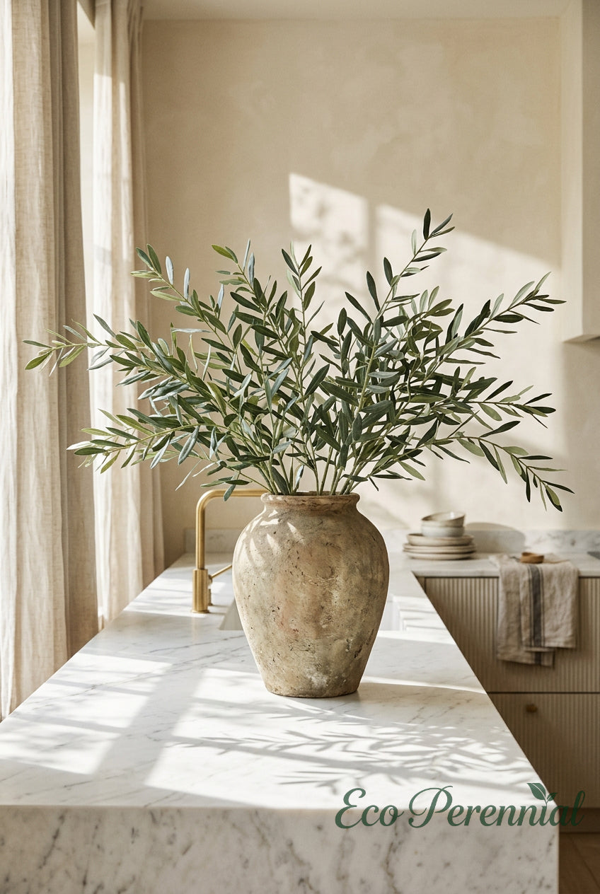 35.4" Flocked Faux Olive Branches | Greenery Stems | Artificial Greenery | Eco Perennial