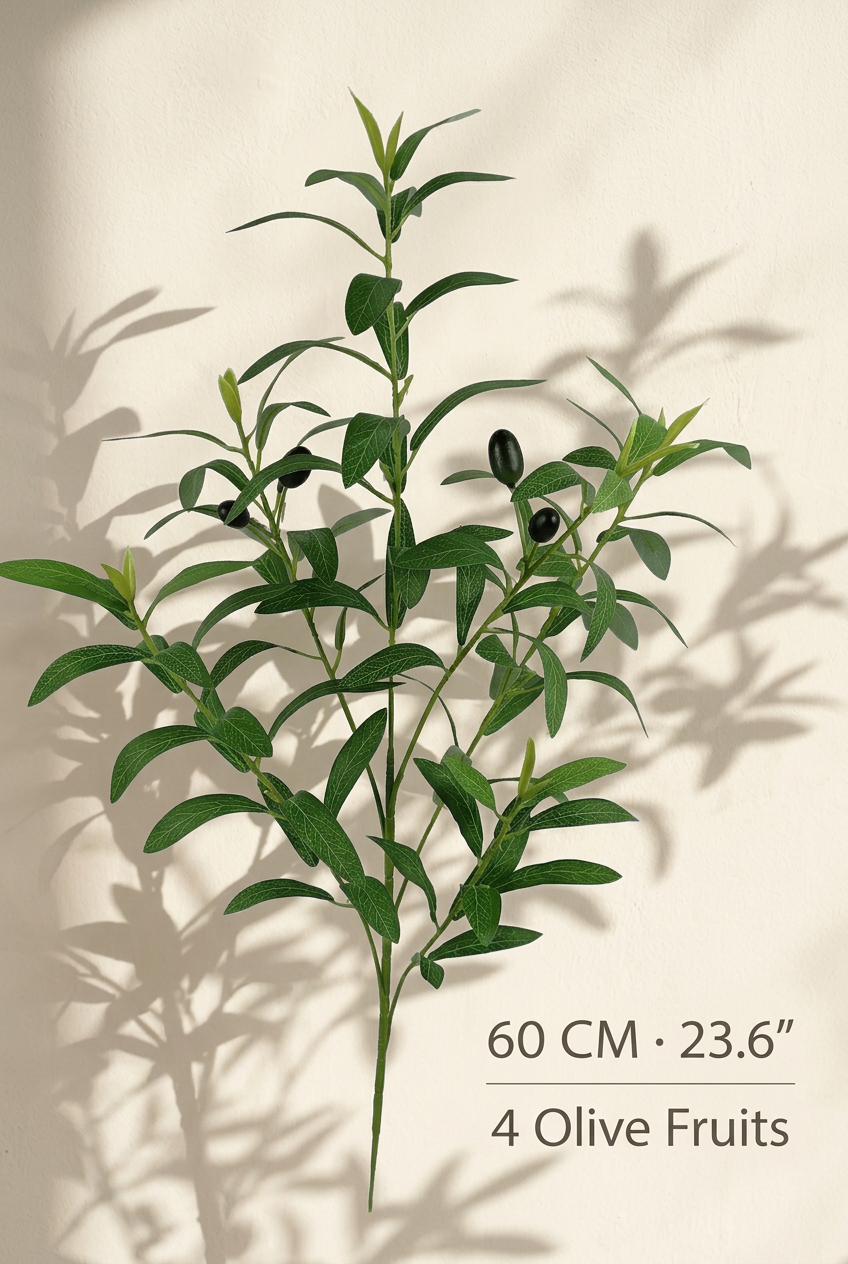 Realistic Faux Olive Branches | Seamless, Shed-Resistant Stems | 18.9" & 23.6" 6-Fork · 23.6" · 4 Olives | Artificial Greenery | Eco Perennial