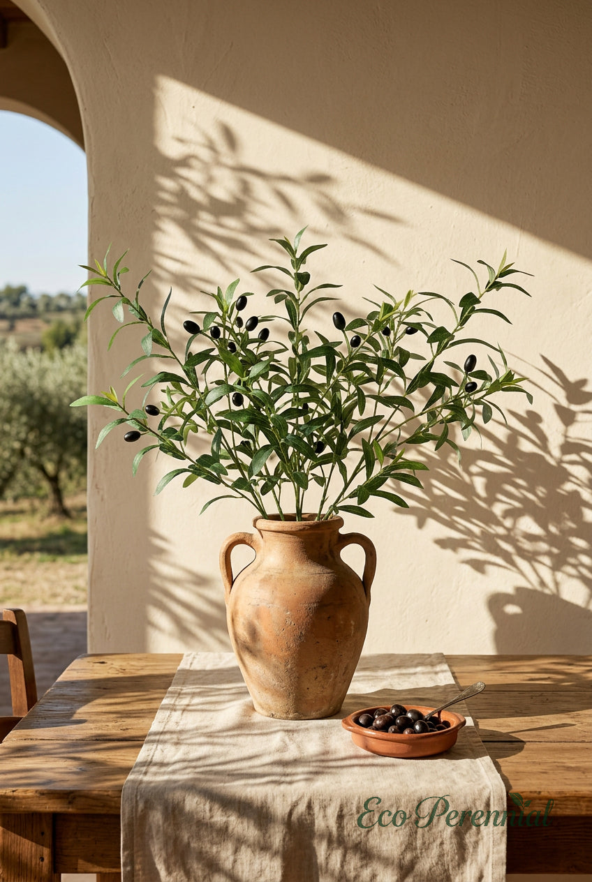 Realistic Faux Olive Branches | Seamless, Shed-Resistant Stems | 18.9" & 23.6" | Artificial Greenery | Eco Perennial