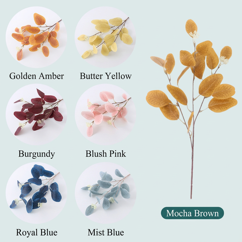 21.3" Seeded Faux Eucalyptus Branches | Realistic Artificial Greenery in 7 Colors | Artificial Greenery | Eco Perennial
