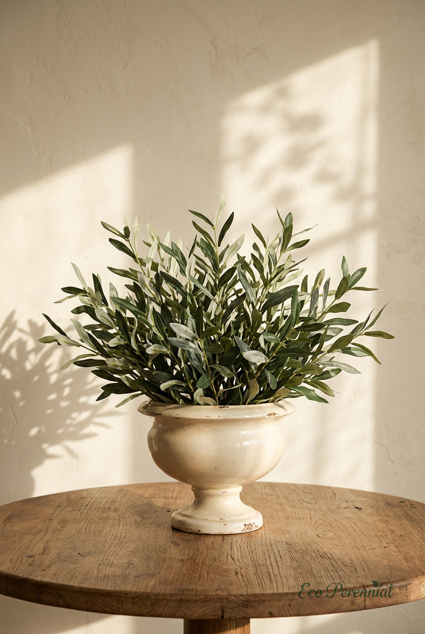 Flocked Faux Olive Branches Without Fruit | 18.5", 38" & 40" | Artificial Greenery | Eco Perennial