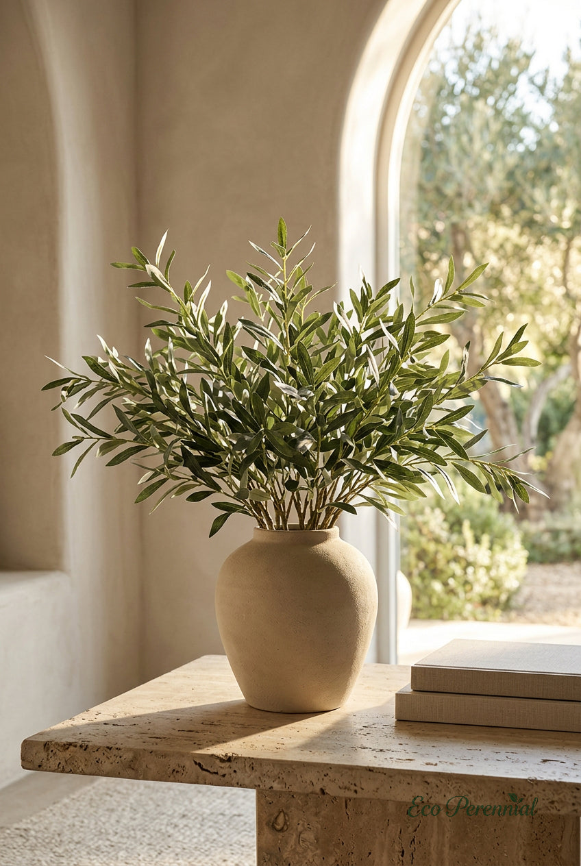 Flocked Faux Olive Branches Without Fruit | 18.5", 38" & 40" | Artificial Greenery | Eco Perennial
