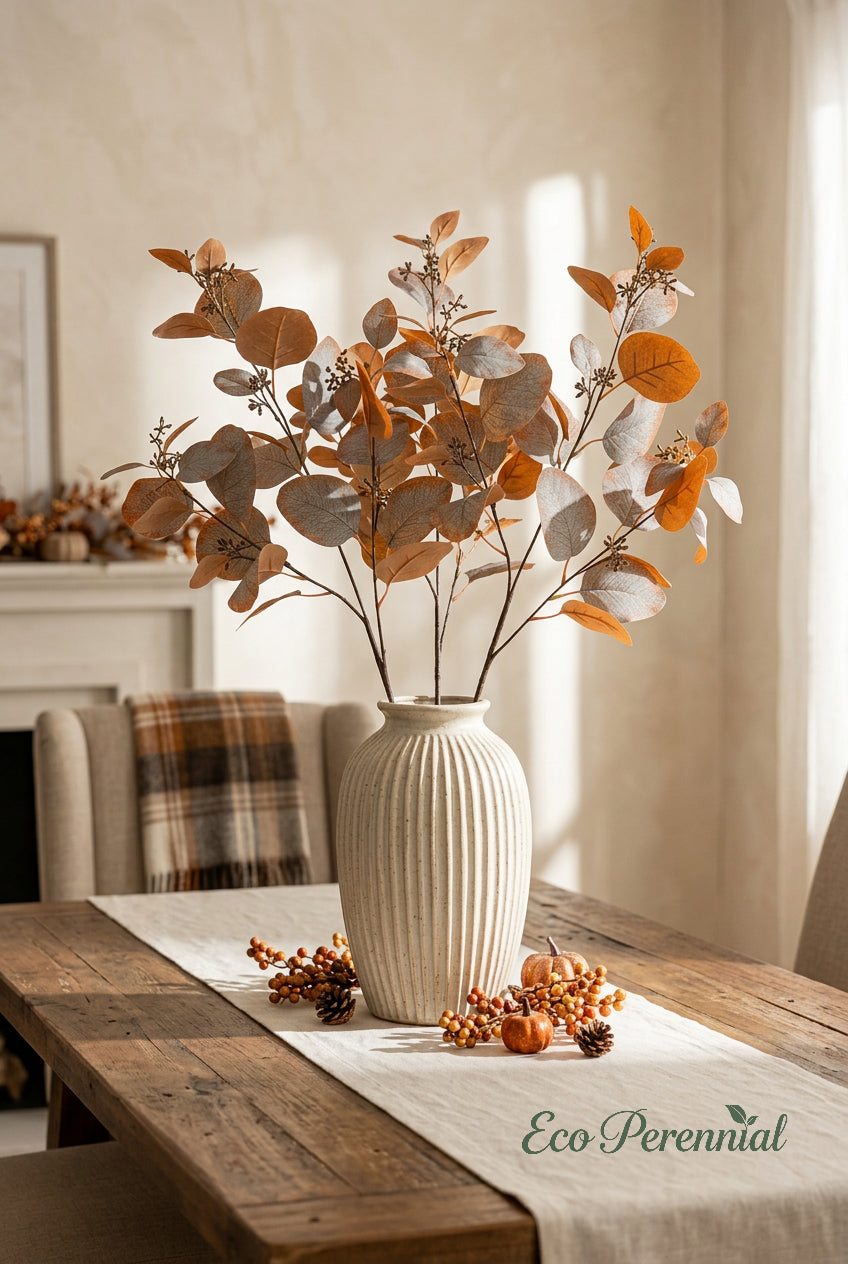 34" Faux Seeded Eucalyptus Branch | Realistic Tall Artificial Greenery Stem | Artificial Greenery | Eco Perennial