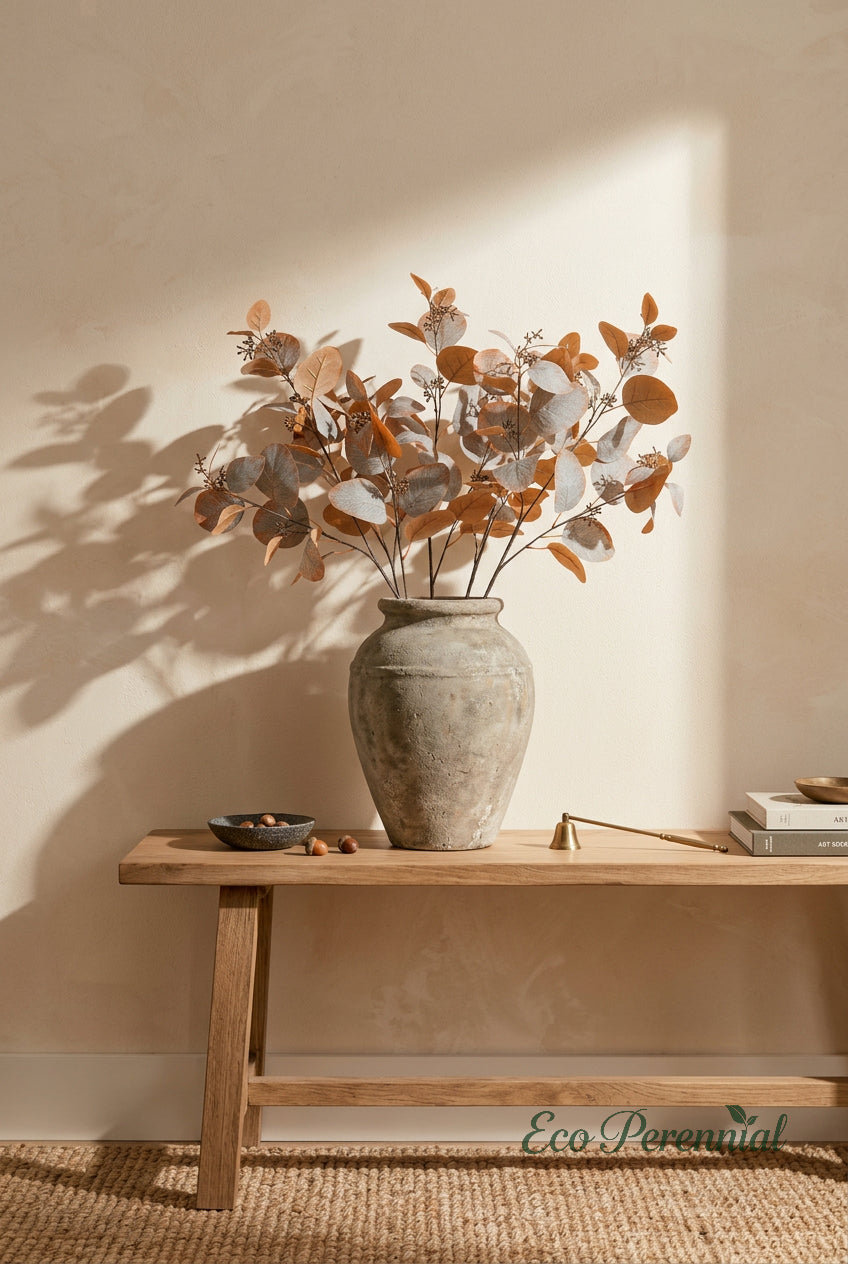 34" Faux Seeded Eucalyptus Branch | Realistic Tall Artificial Greenery Stem | Artificial Greenery | Eco Perennial