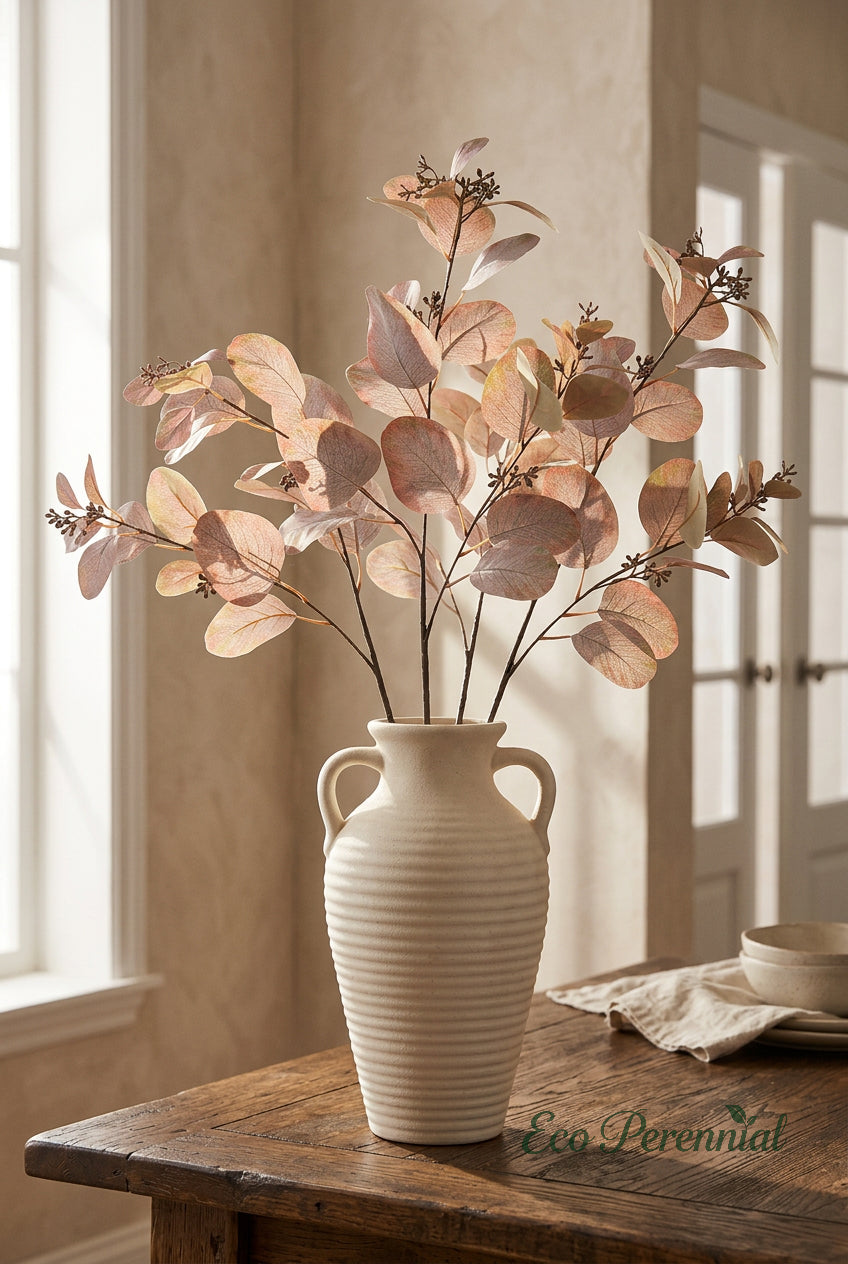 34" Faux Seeded Eucalyptus Branch | Realistic Tall Artificial Greenery Stem | Artificial Greenery | Eco Perennial