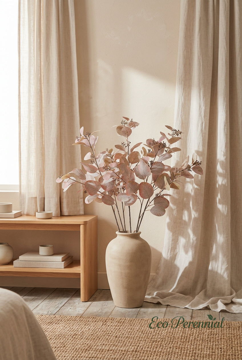 34" Faux Seeded Eucalyptus Branch | Realistic Tall Artificial Greenery Stem | Artificial Greenery | Eco Perennial