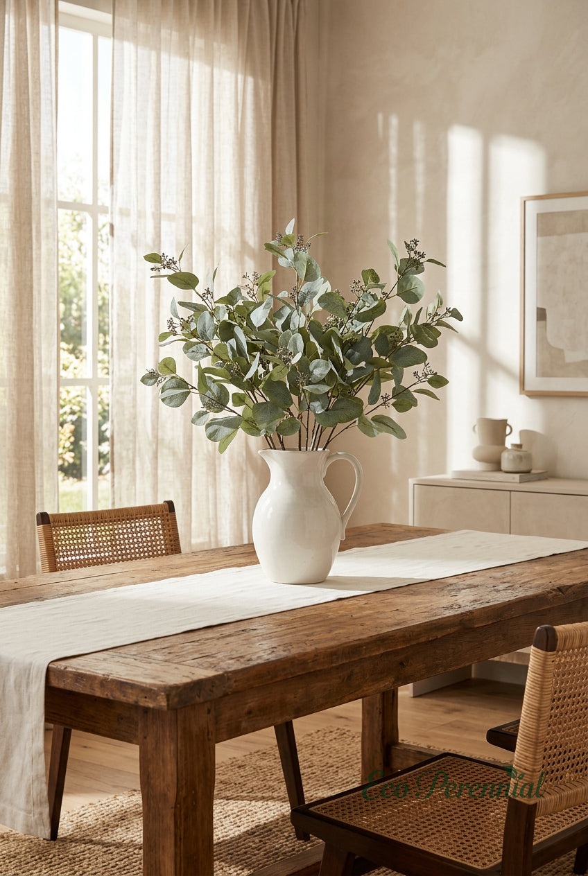 34" Faux Seeded Eucalyptus Branch | Realistic Tall Artificial Greenery Stem | Artificial Greenery | Eco Perennial