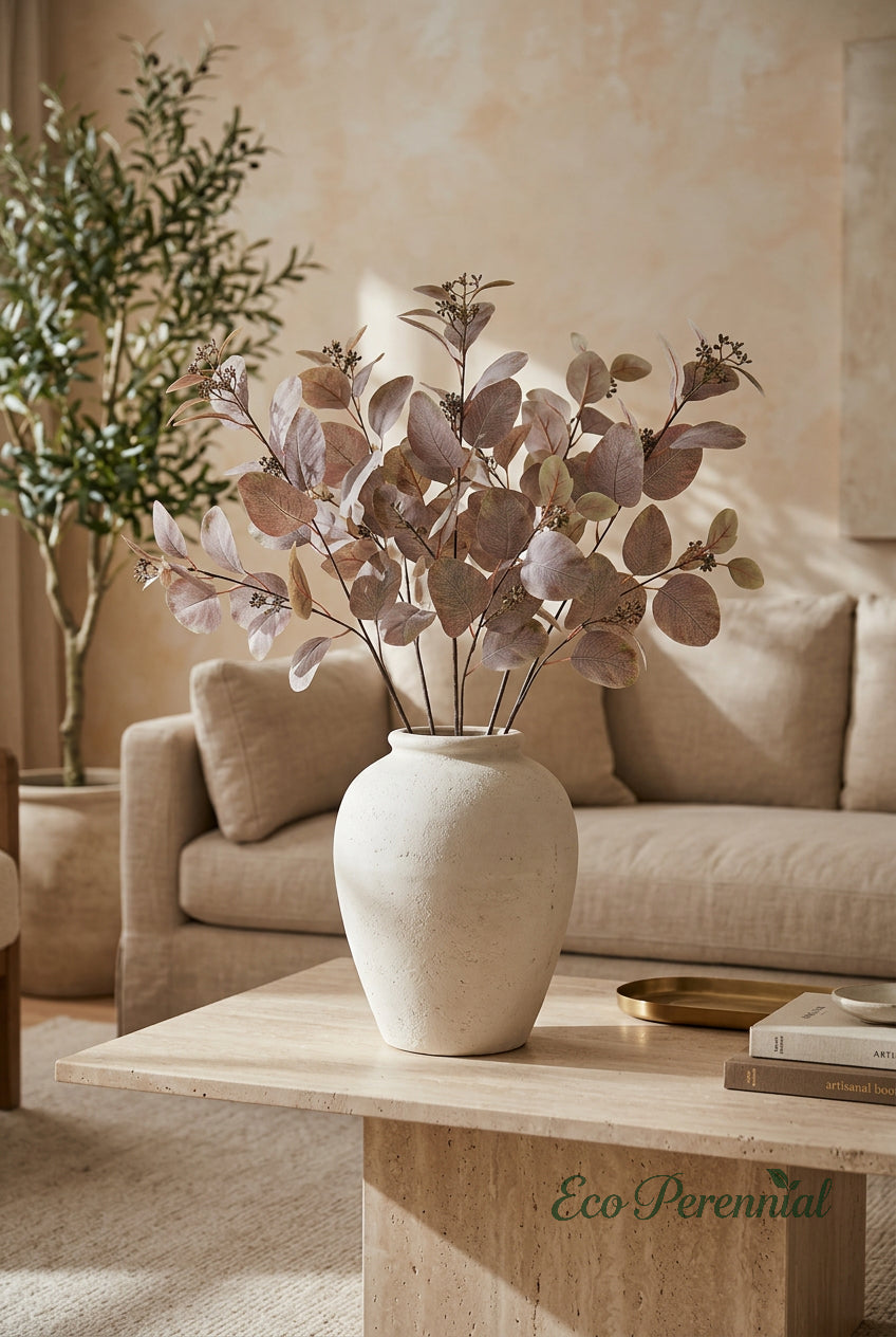 34" Faux Seeded Eucalyptus Branch | Realistic Tall Artificial Greenery Stem | Artificial Greenery | Eco Perennial