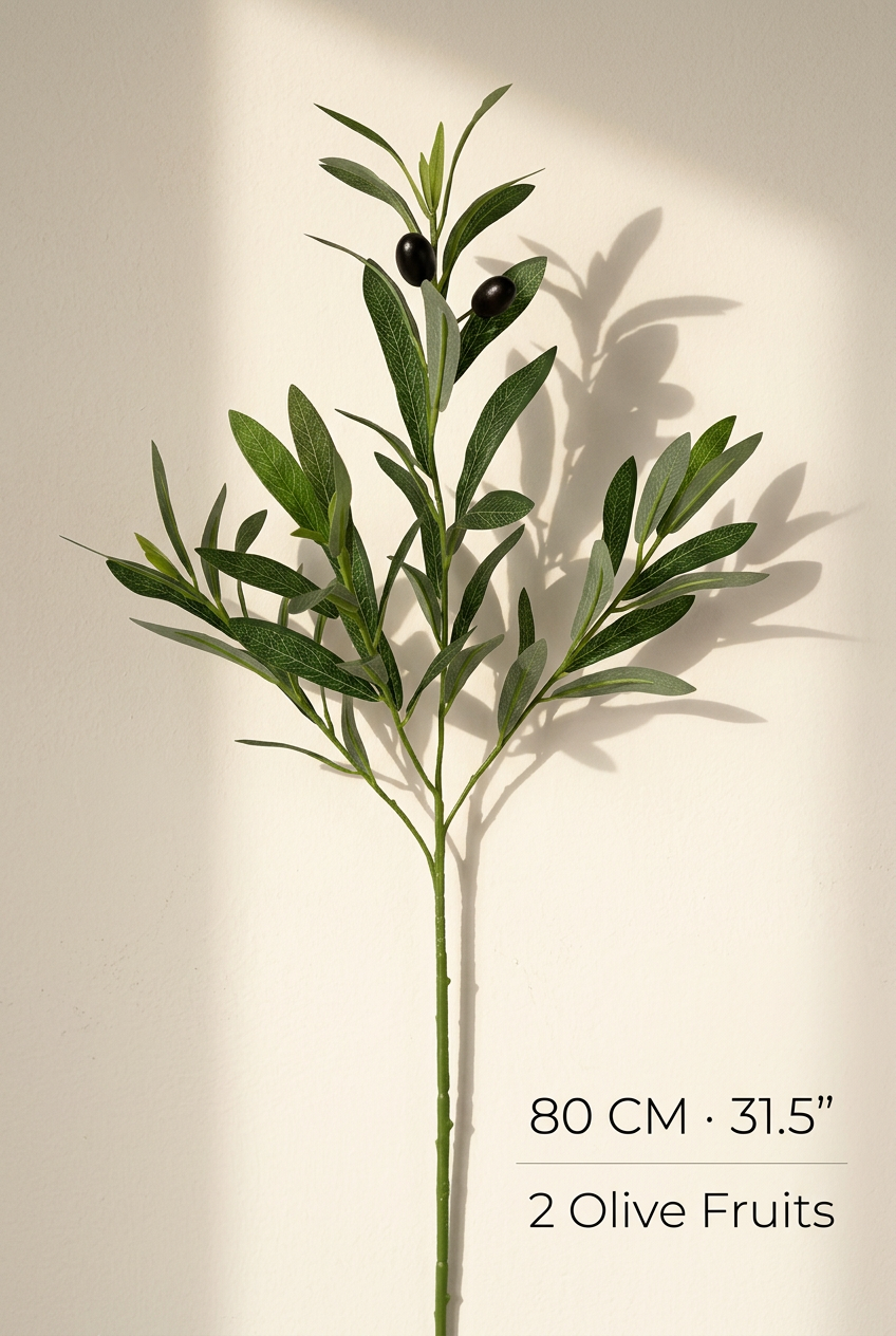 Tall Faux Olive Branches | Seamless, Shed-Resistant Stems | 31.5" & 35.4" 6-Fork · 35.4" · 4 Olives | Artificial Greenery | Eco Perennial
