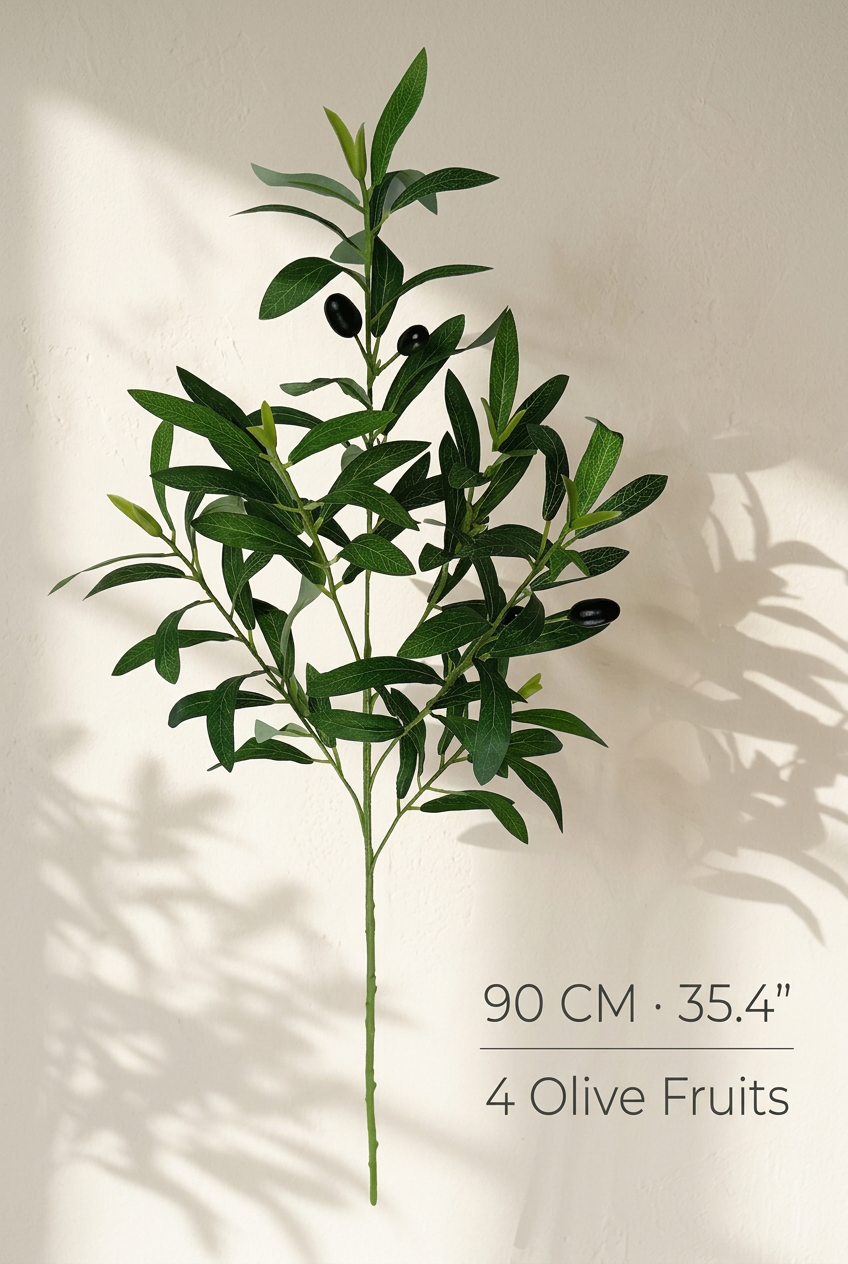 Tall Faux Olive Branches | Seamless, Shed-Resistant Stems | 31.5" & 35.4" 4-Fork · 31.5" · 2 Olives | Artificial Greenery | Eco Perennial