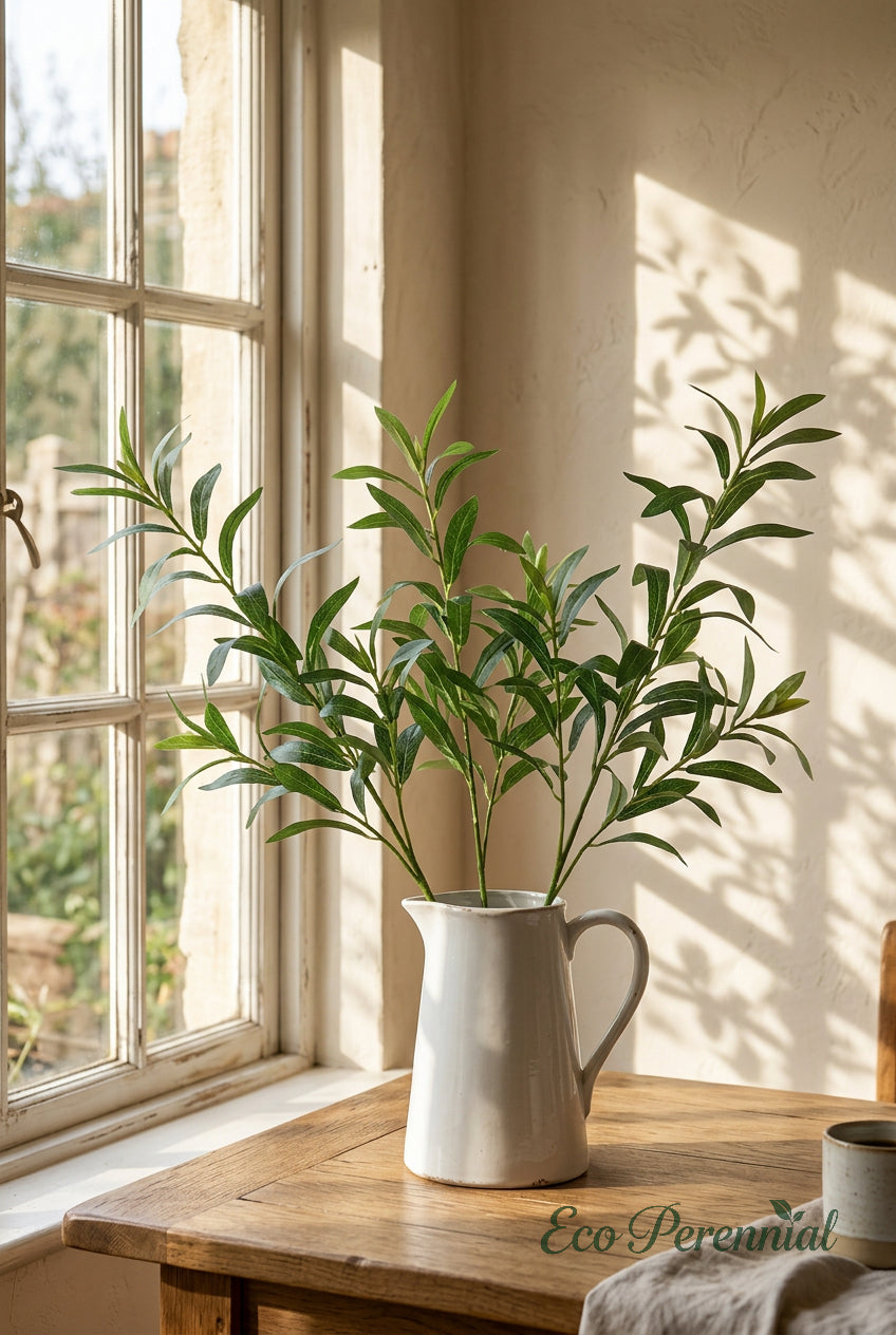 Realistic Faux Olive Branches | Seamless, Shed-Resistant Stems | 18.9" & 23.6" | Artificial Greenery | Eco Perennial