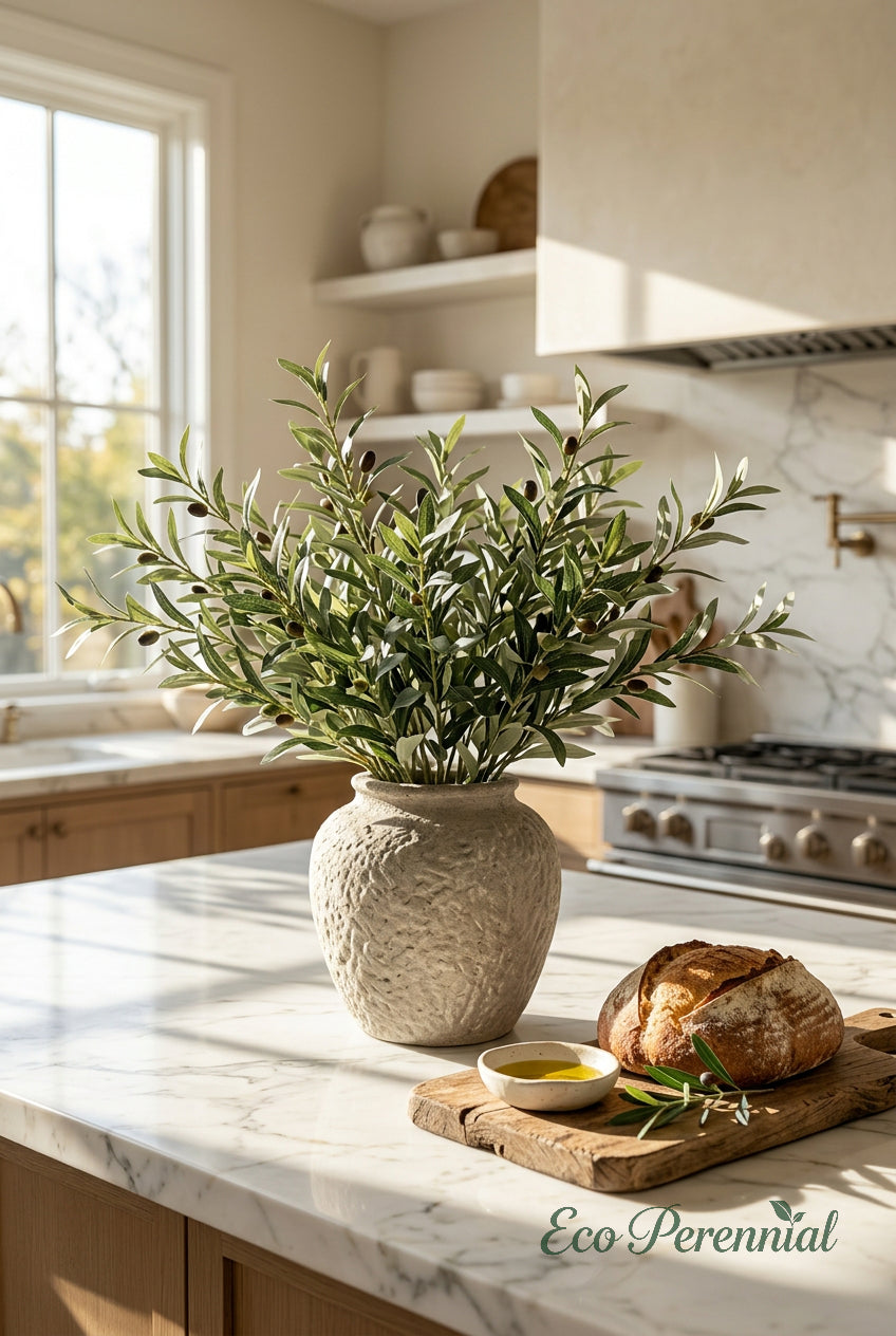Realistic Faux Olive Branches | Seamless, Shed-Resistant Stems | 18.9" & 23.6" | Artificial Greenery | Eco Perennial