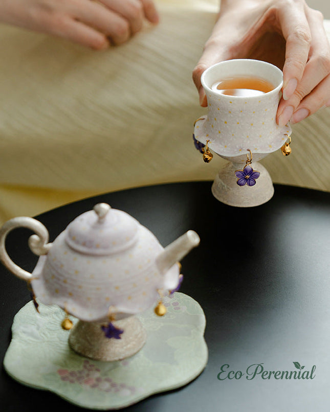 Artisan lavender daisy ceramic tea cup for gongfu tea ritual — Eco Perennial