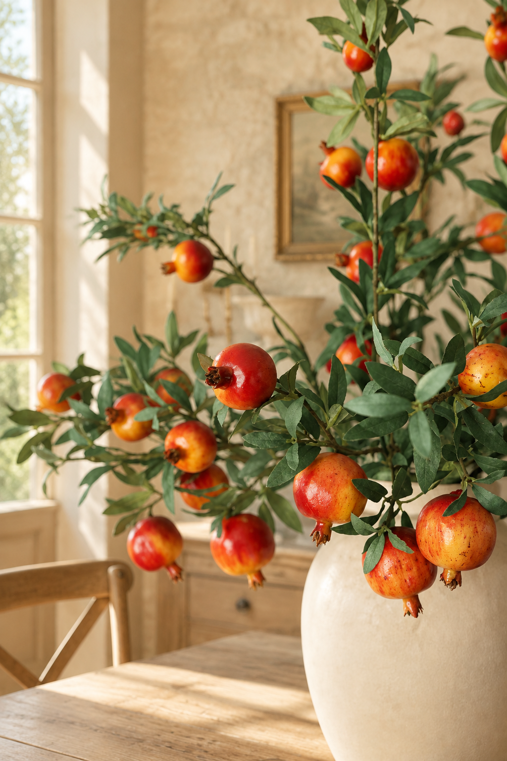 Realistic Faux Pomegranate Branch | 32.3" Artificial Pomegranate Stem with 7 Fruits | Artificial Greenery | Eco Perennial