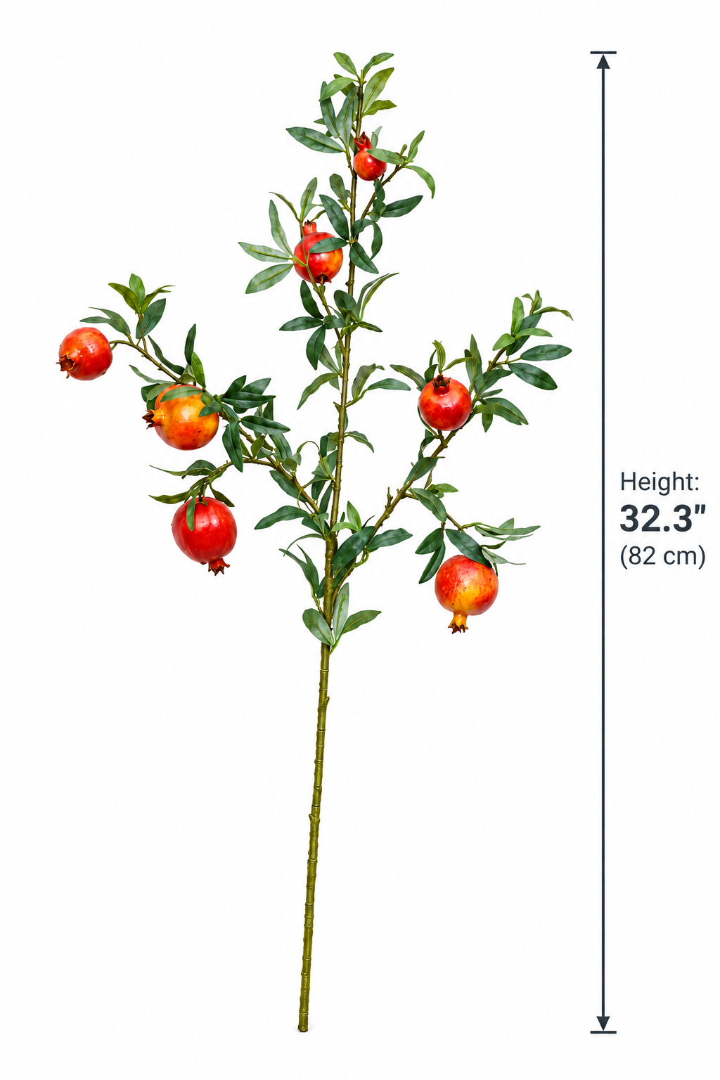 Realistic Faux Pomegranate Branch | 32.3" Artificial Pomegranate Stem with 7 Fruits | Artificial Greenery | Eco Perennial