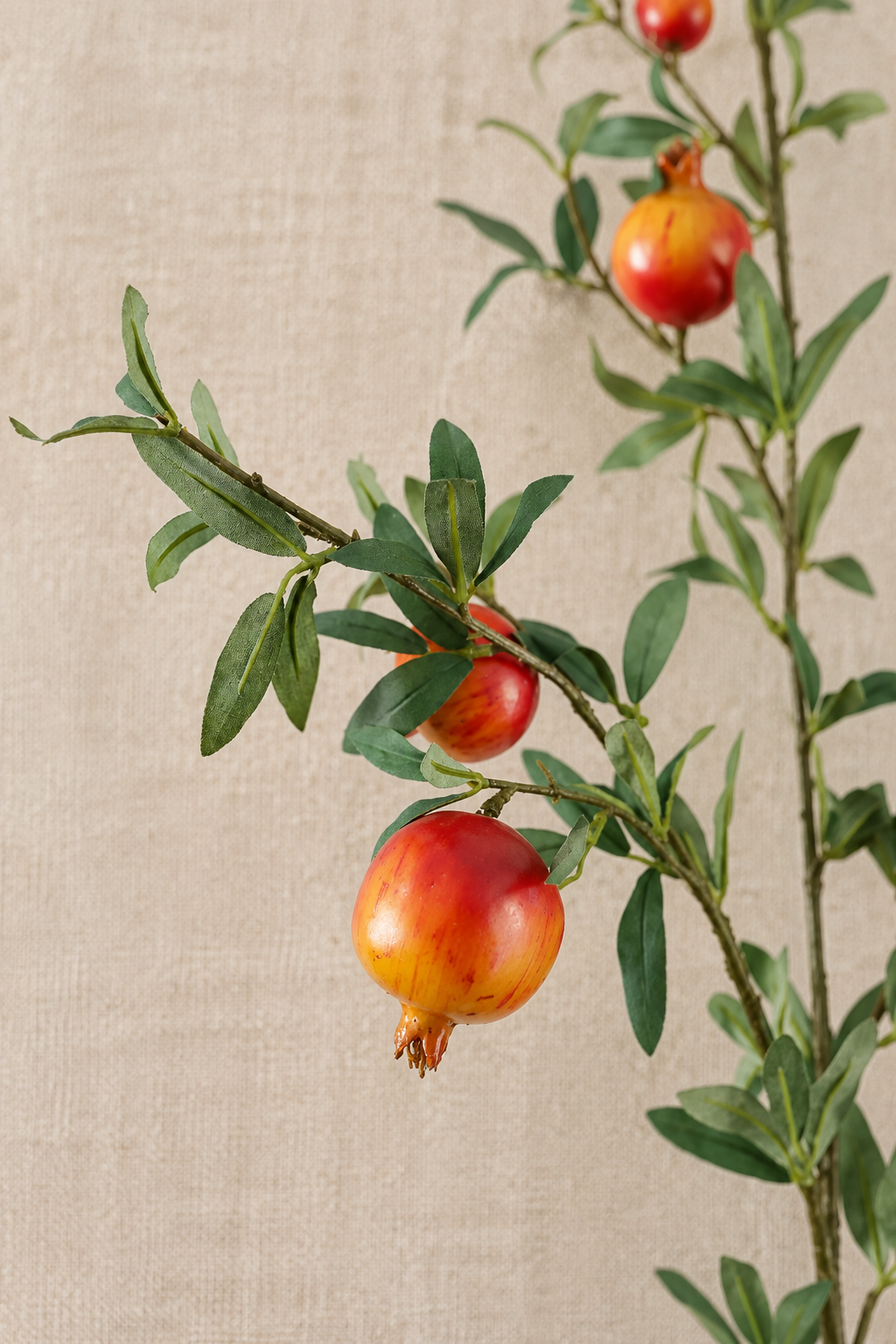 Realistic Faux Pomegranate Branch | 32.3" Artificial Pomegranate Stem with 7 Fruits | Artificial Greenery | Eco Perennial