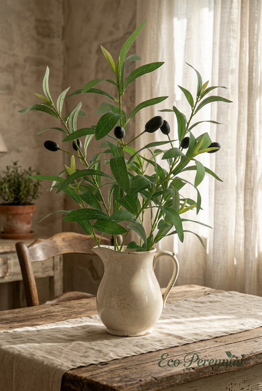 Realistic Faux Olive Branches | Seamless, Shed-Resistant Stems | 18.9" & 23.6" | Artificial Greenery | Eco Perennial