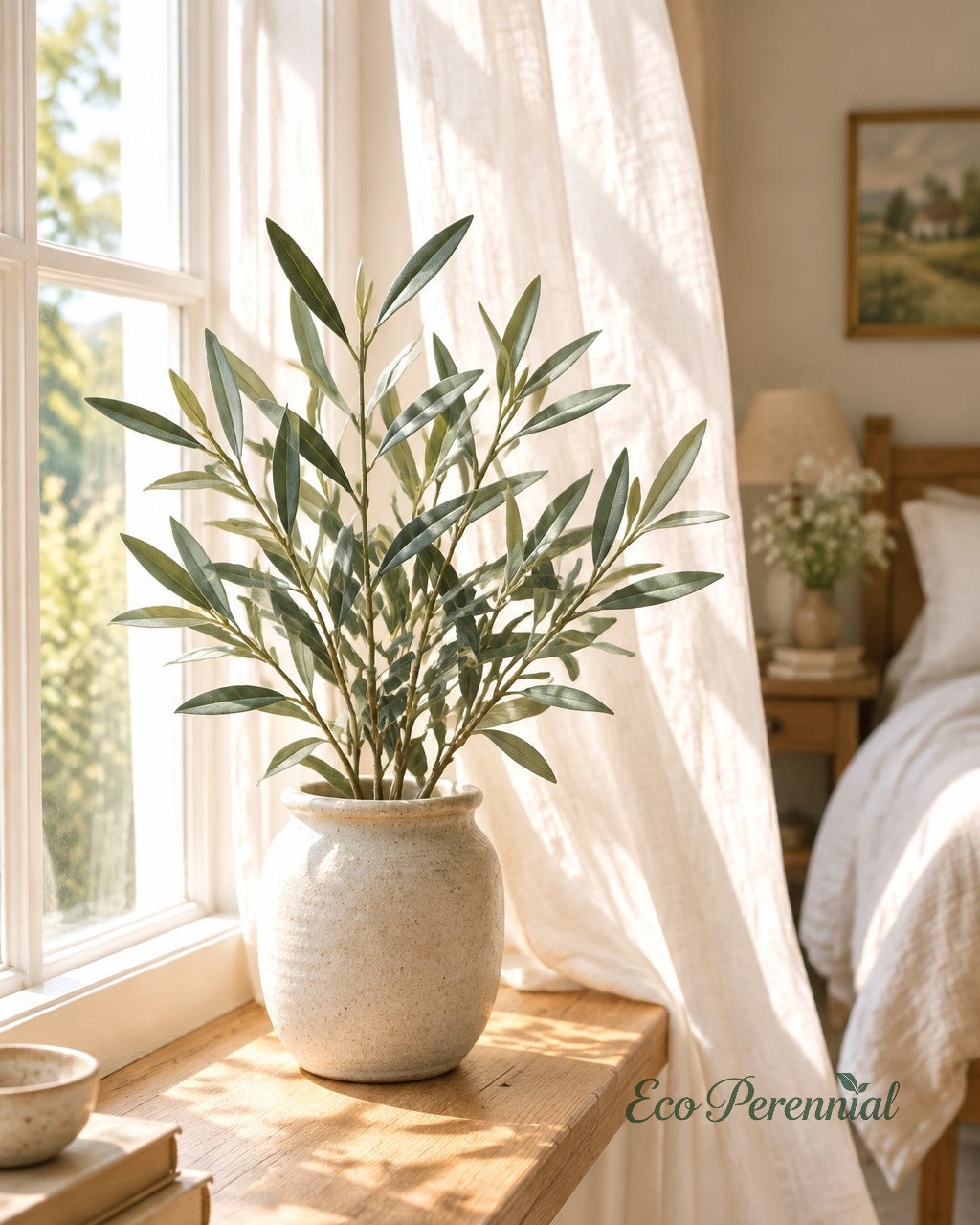 Flocked Faux Olive Branches Without Fruit | 18.5", 38" & 40" | Artificial Greenery | Eco Perennial