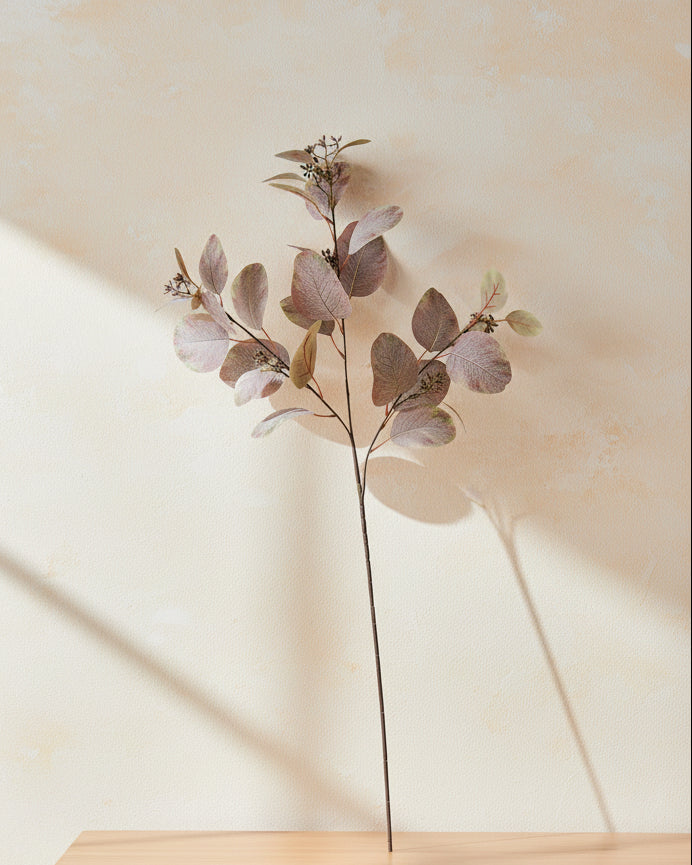 Close up of artificial eucalyptus greenery stem texture - Eco Perennial