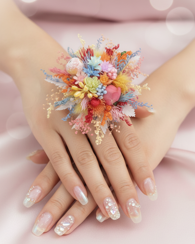 Cotton Candy preserved flower ring gift presentation on marble surface — Eco Perennial