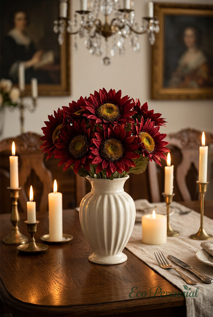 "The Golden Hour" | 13-Head Real Touch Sunflower Bunch - Faux Sunflower Stem | Artificial Floral Arrangement | Eco Perennial