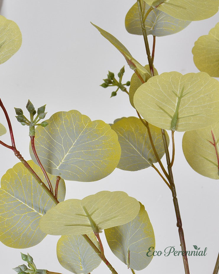 Detailed texture of seeded accents on an artificial eucalyptus branch - Eco Perennial