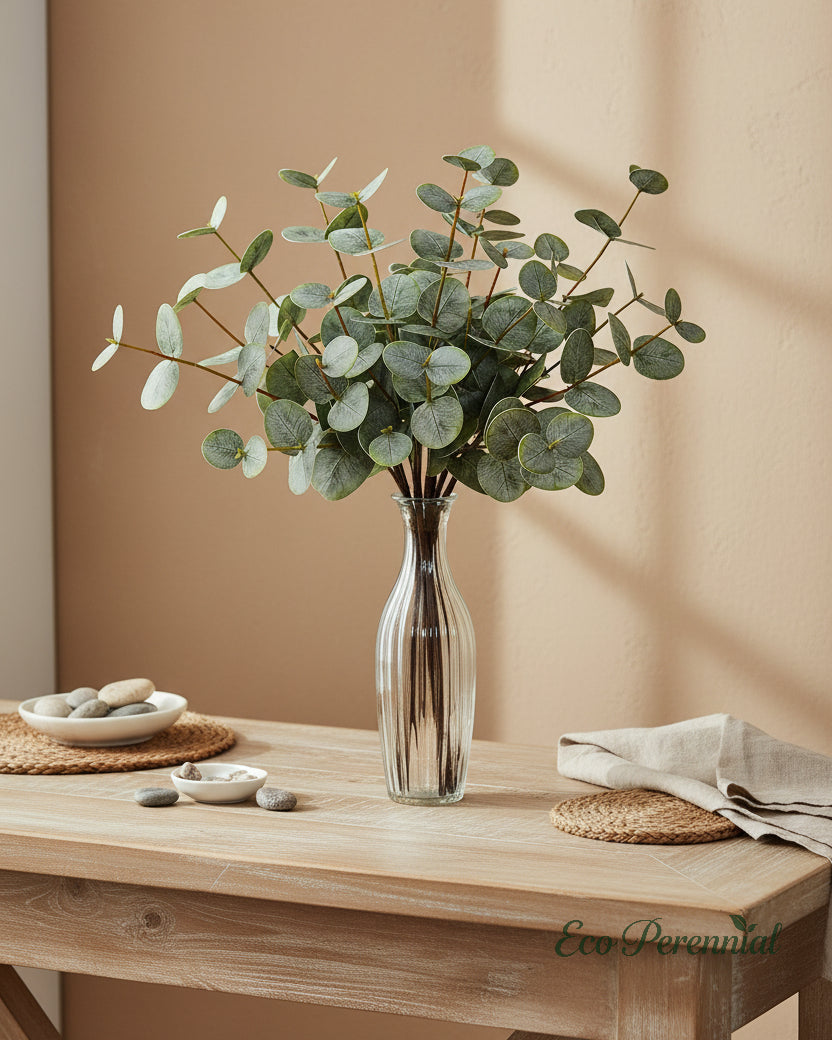 Earthy tone faux eucalyptus stem detail - Eco Perennial