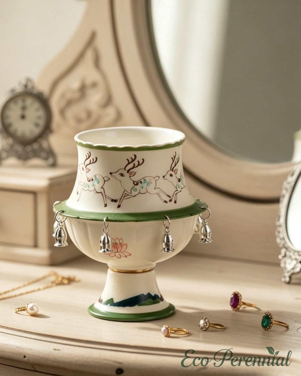 Eco Perennial spinning deer teacup displayed as a whimsical home accent