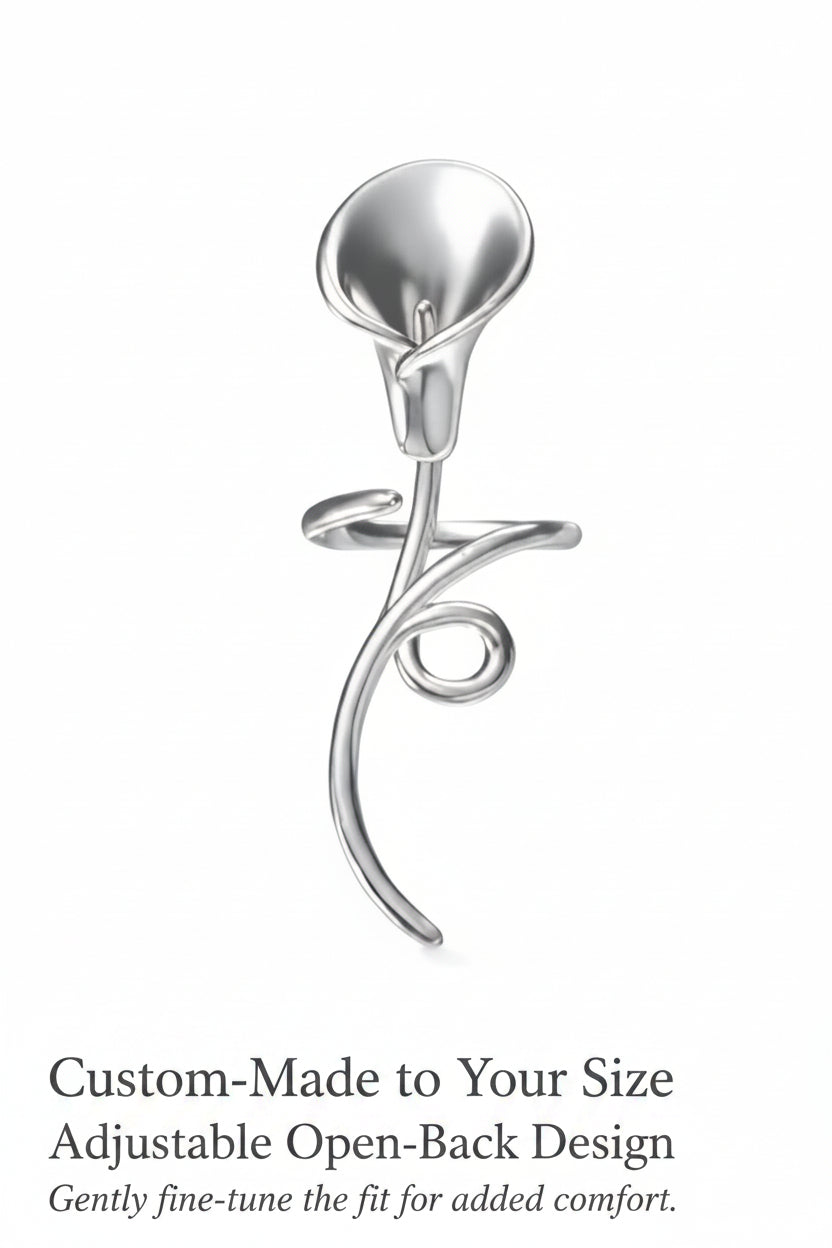 "Linear Muse" Elongated Calla Lily Ring | Bespoke Solid S925 Sterling Silver | Ring | Eco Perennial