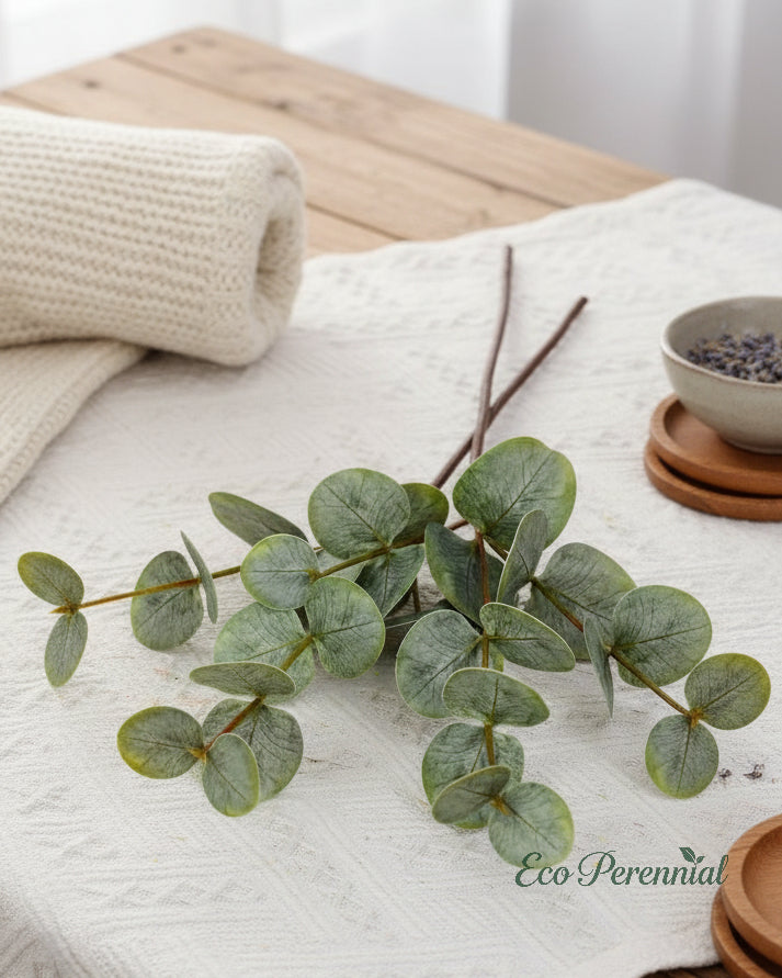 Faux eucalyptus branches displaying three-fork structure - Eco Perennial