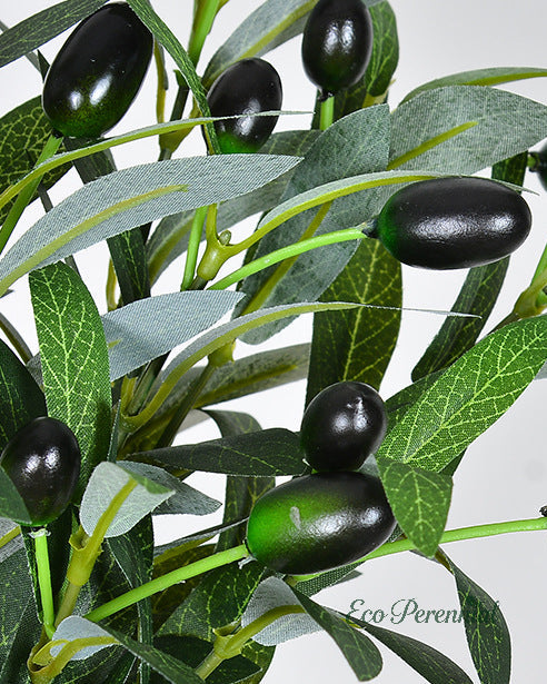 Faux olive greenery styled on bathroom vanity by Eco Perennial
