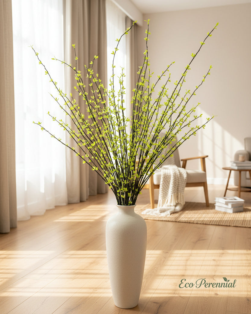 Faux willow greenery styled in a modern organic interior