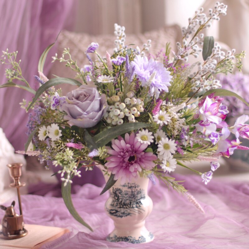 "Provence Wild" | French Country Meadow Silk Bouquet | Realistic Faux Silk Flowers for Home Decor - Eco Perennial